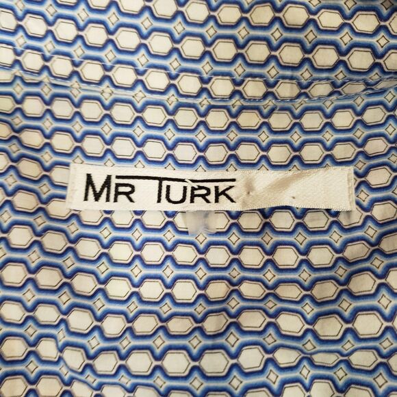 Mr Turk Geometric Camp Shirt Mens 2XL* Orange Blue Abstract Retro Designer Trina - Picture 3 of 6